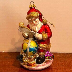 Mark Roberts Glass Ornament Santa with Magnifying Glass and Globe